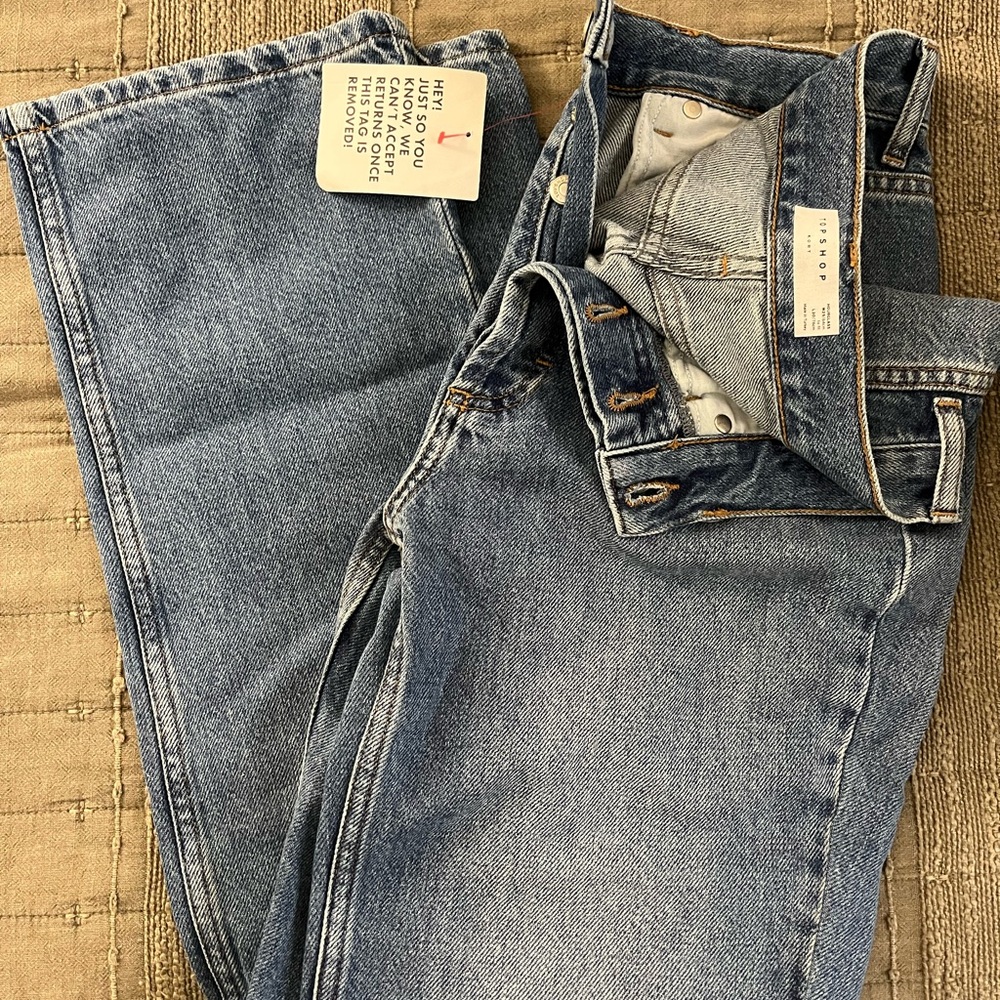 Topshop Hourglass Kort high rise straight jean in mid blue